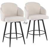Dahlia 26" Counter Stool in Black Metal, Cream Fabric & Chrome Accent with Black Footrest (Set of 2)